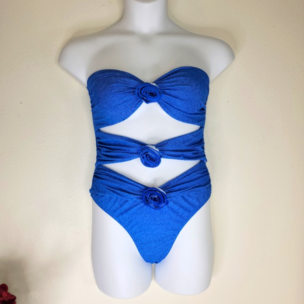 Blue One Piece strapless Swimsuit